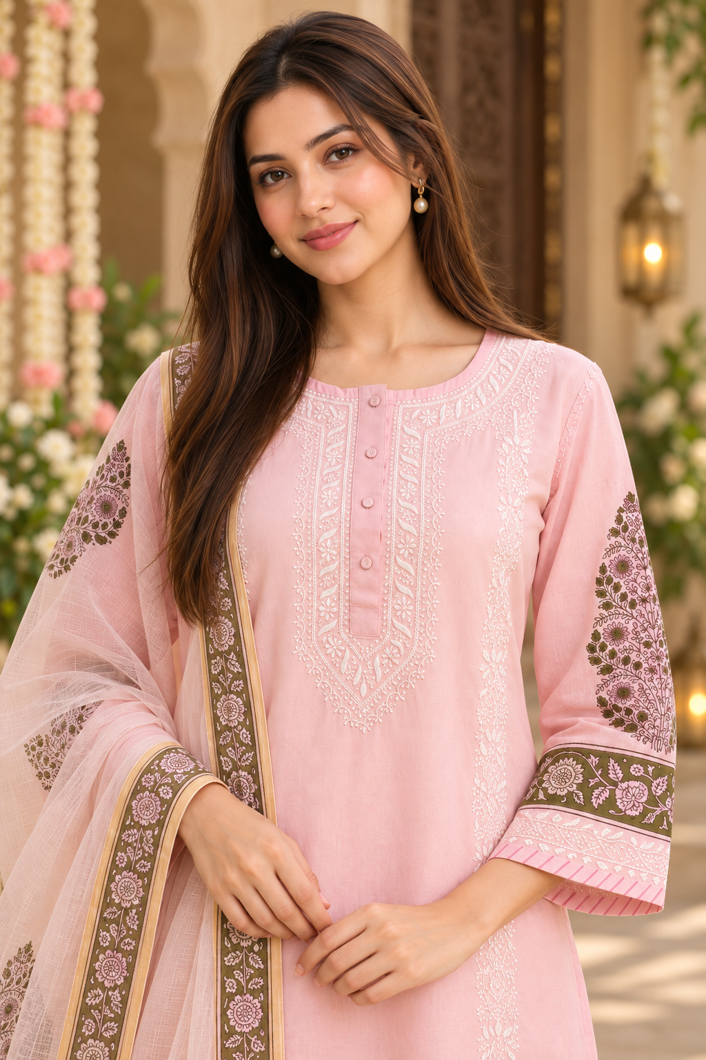 Inaya Blush Chikankari 3-Piece Set