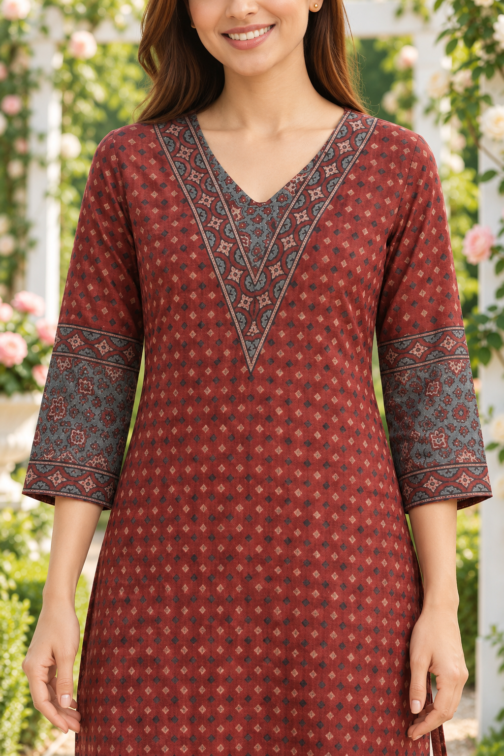 Maroon Elegance Ajrakh Dobby Kurta