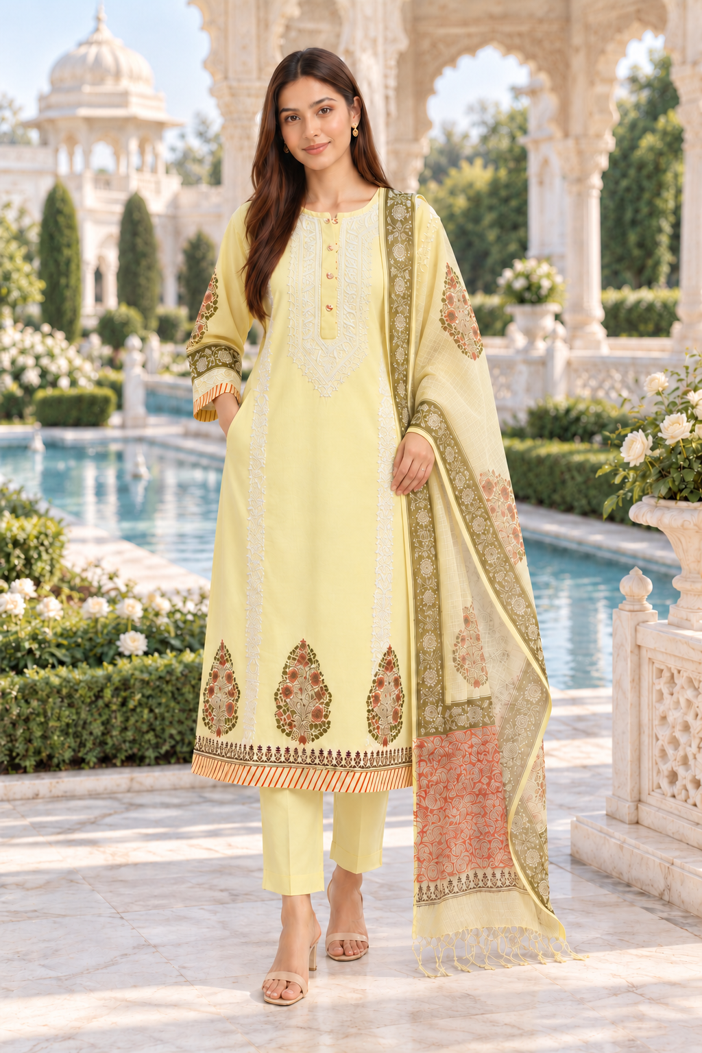 Aarini Lemon Chikankari 3-Piece Set