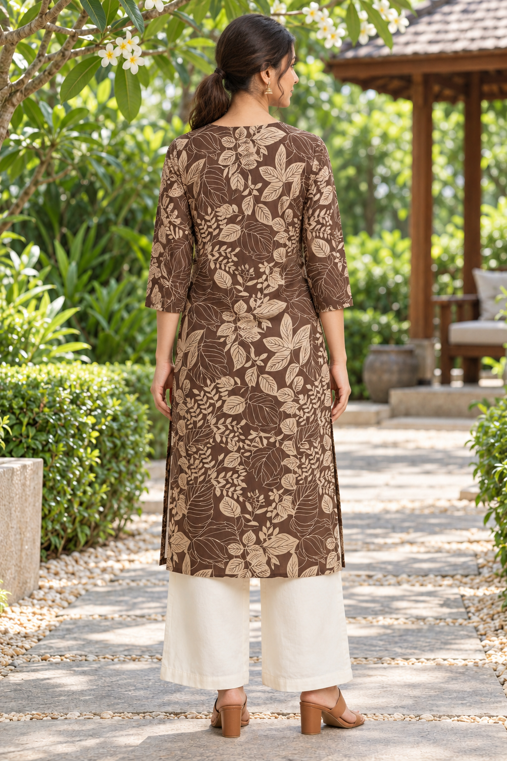 Mocha Forest Pintuck Cotton Kurta
