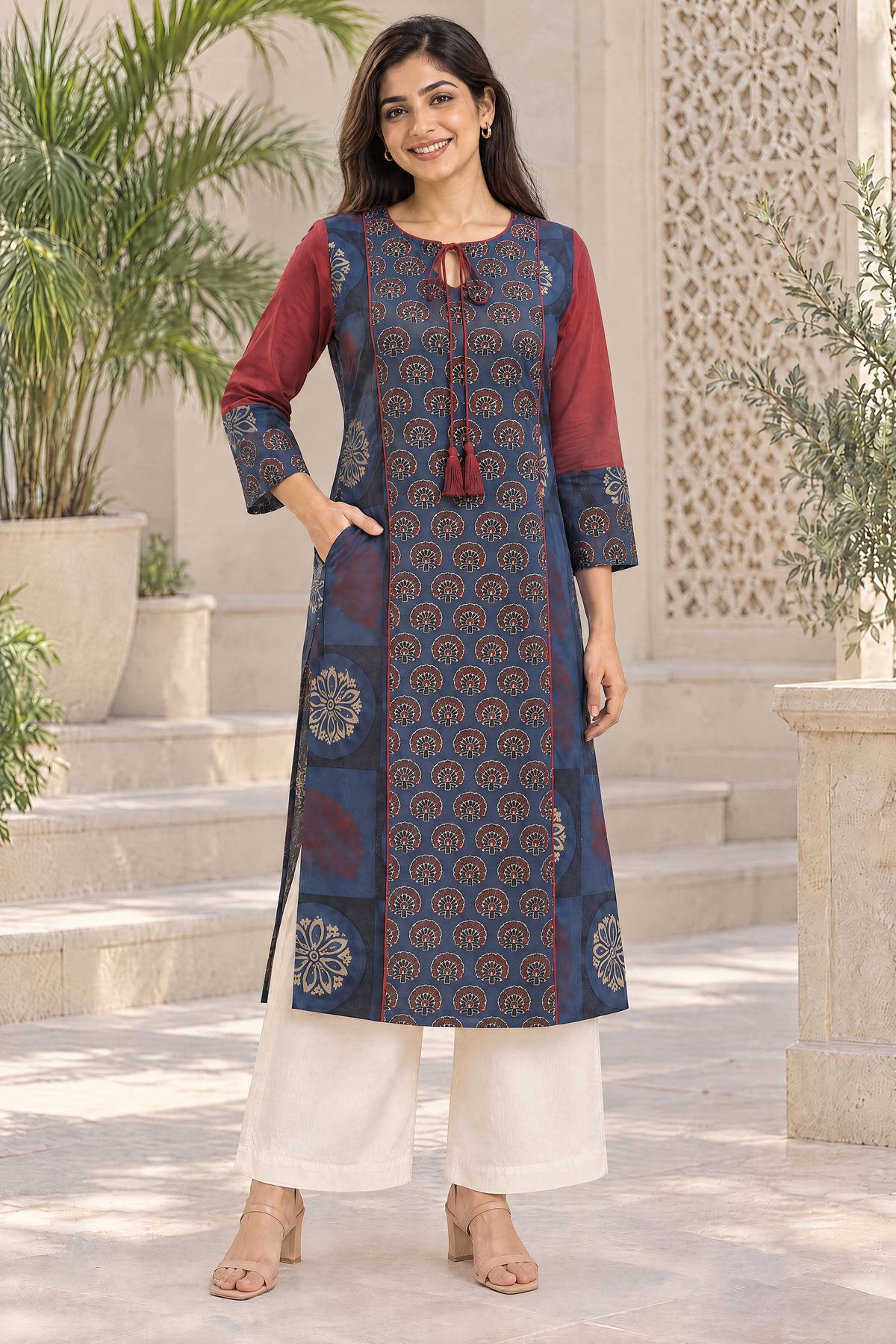 Ruhani Indigo Hand Ajrakh Cotton Kurta