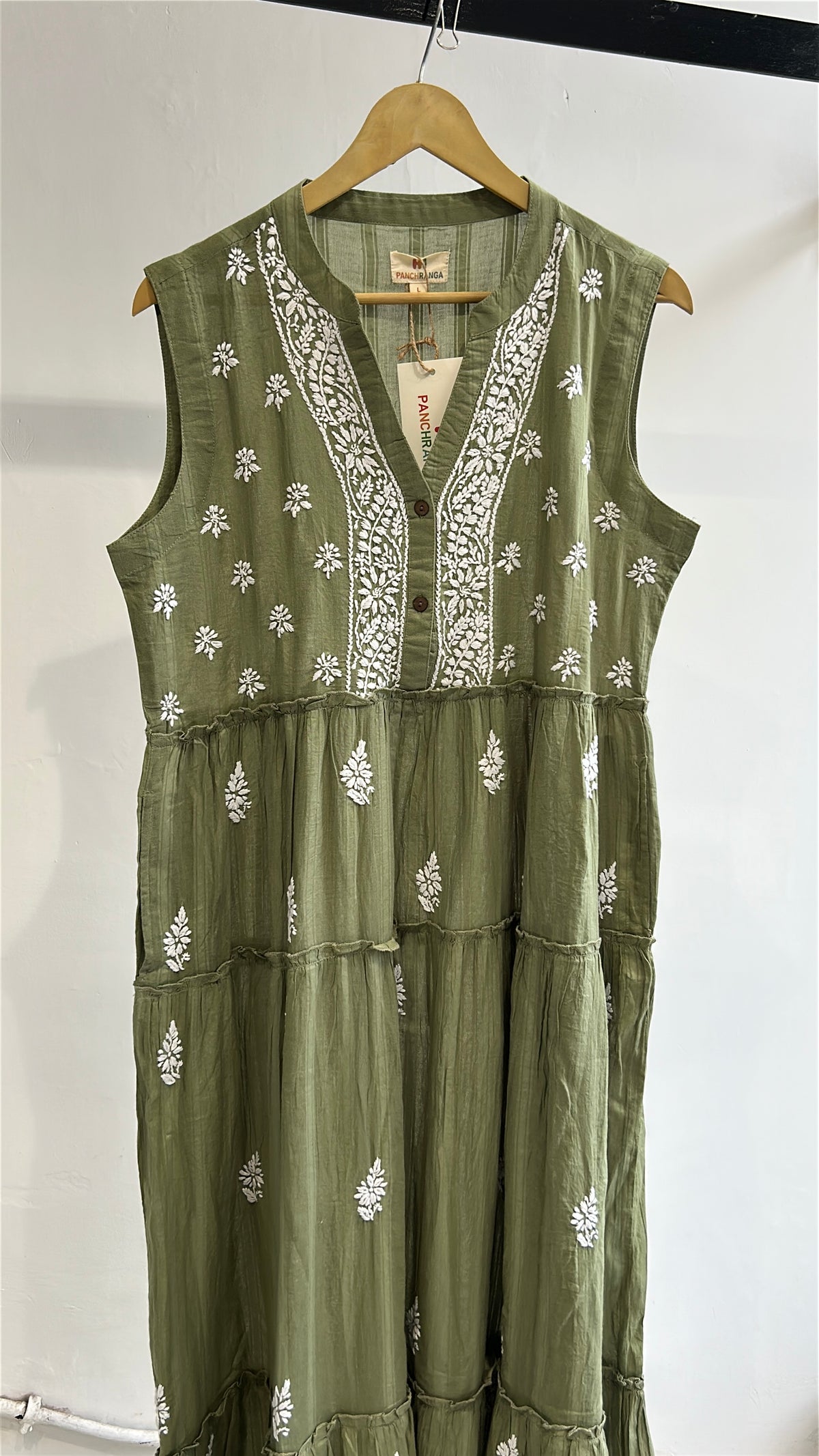 Olive Whisper Hand Chikankari Cotton Dobby Kurta