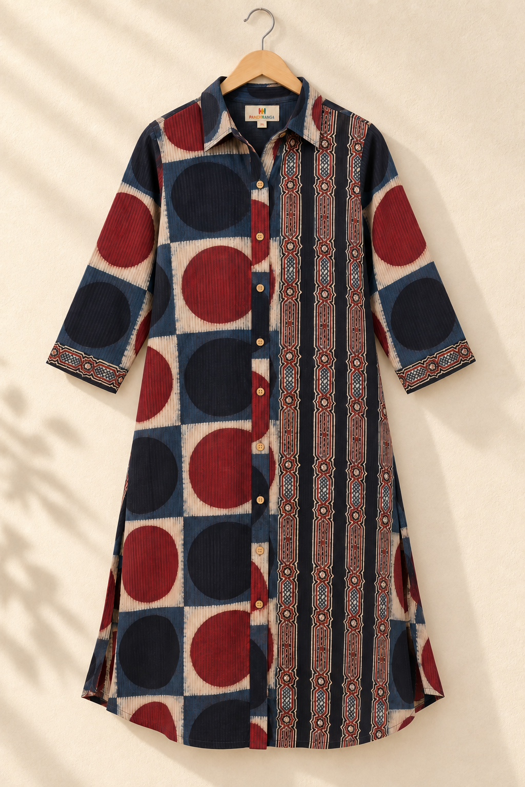 Indraneel Placement Ajrakh Cotton Dobby Shirt Dress