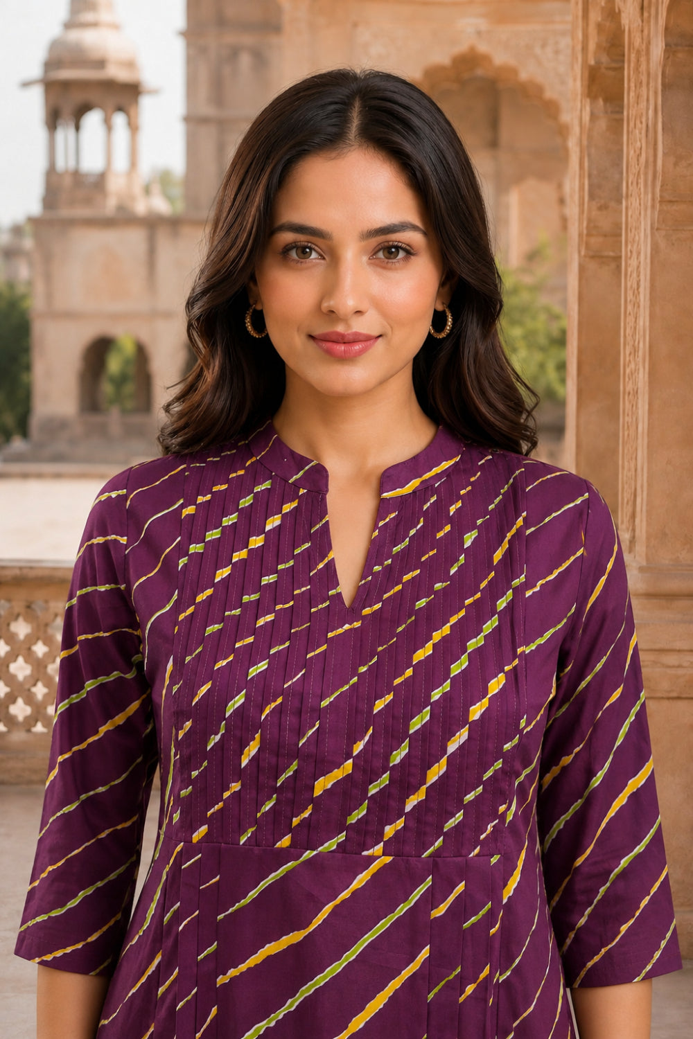 Jamuni Leheriya Grace Pintuck Cotton Kurta