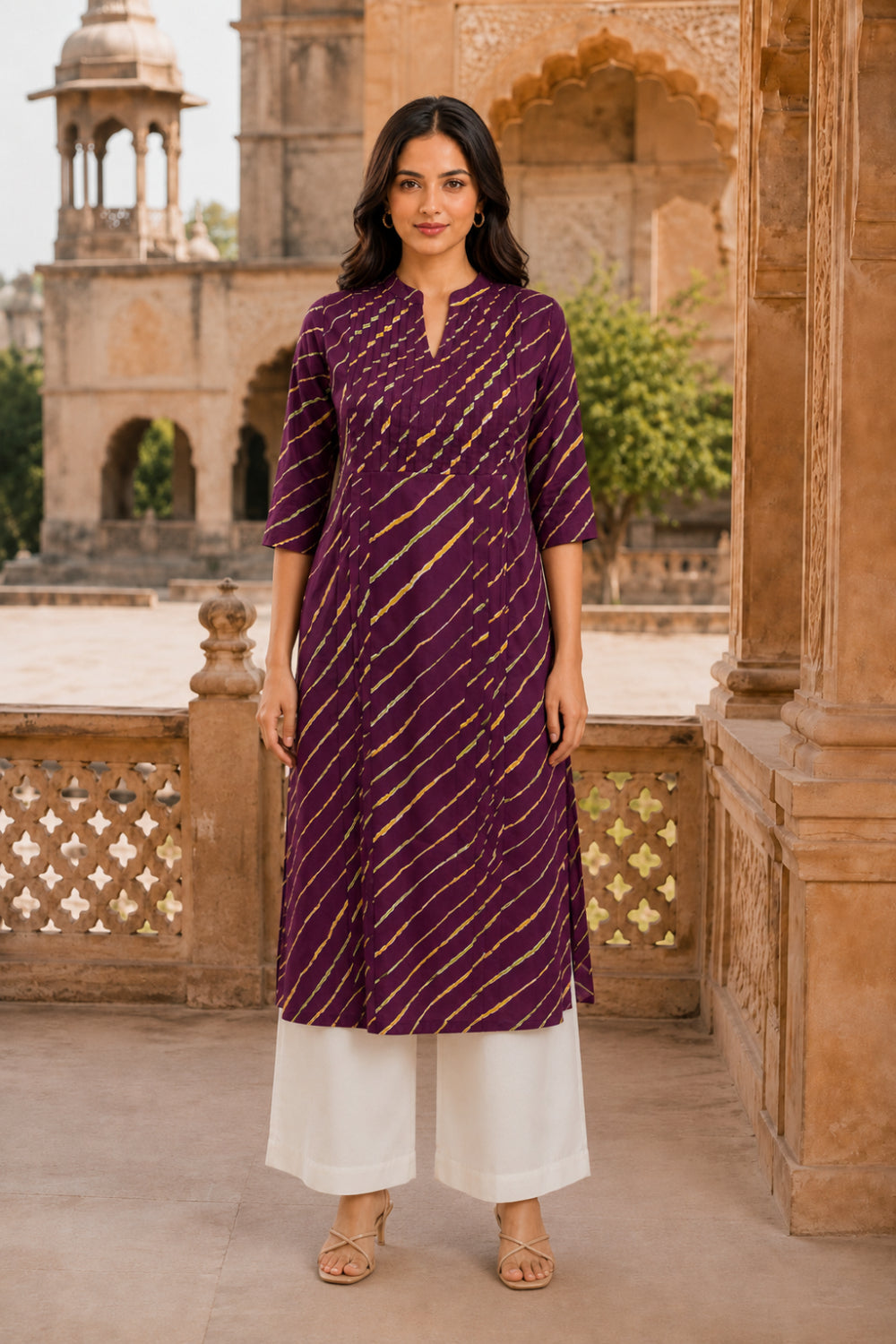 Jamuni Leheriya Grace Pintuck Cotton Kurta