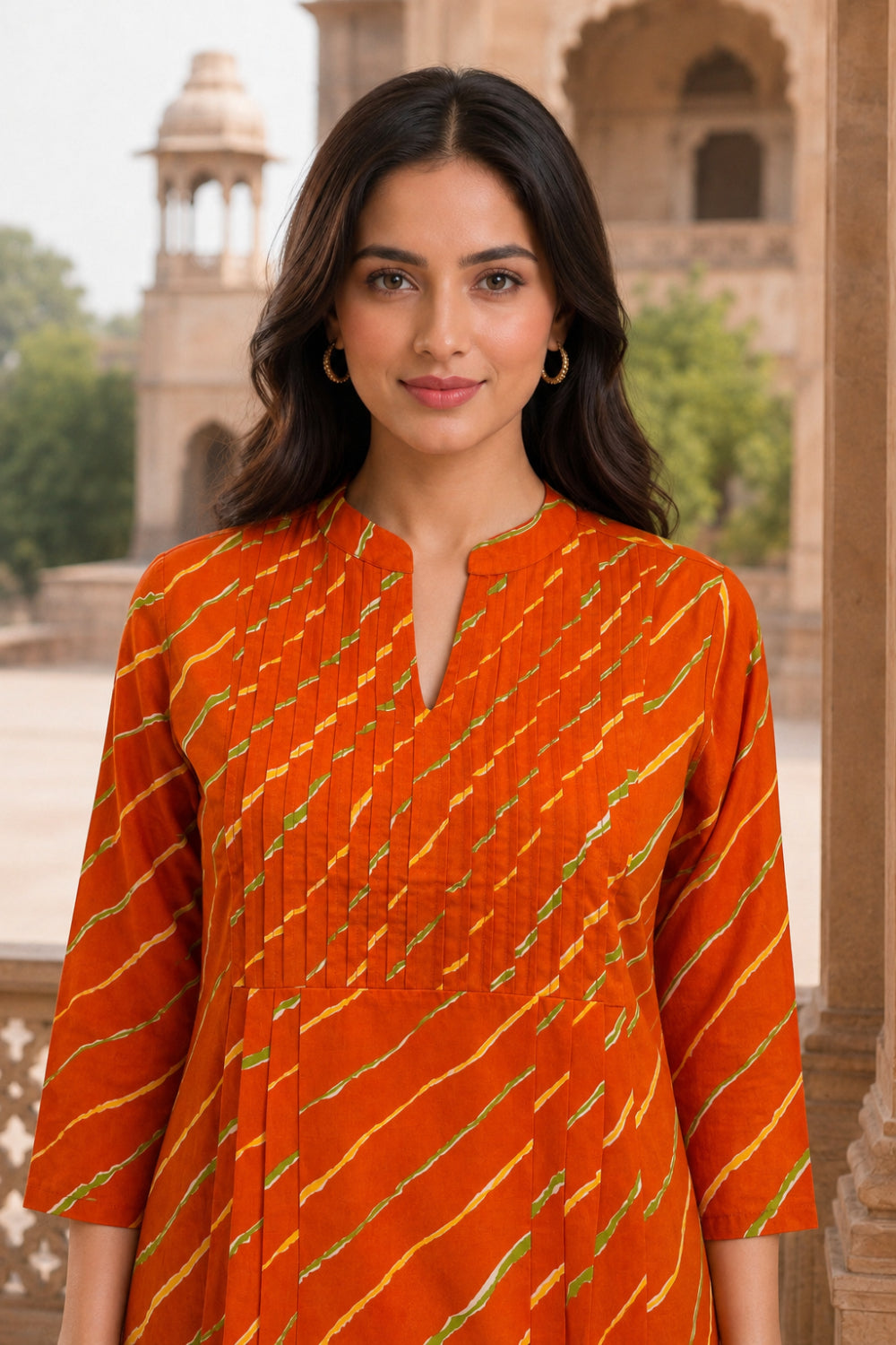 Kesari Leheriya Grace Pintuck Cotton Kurta