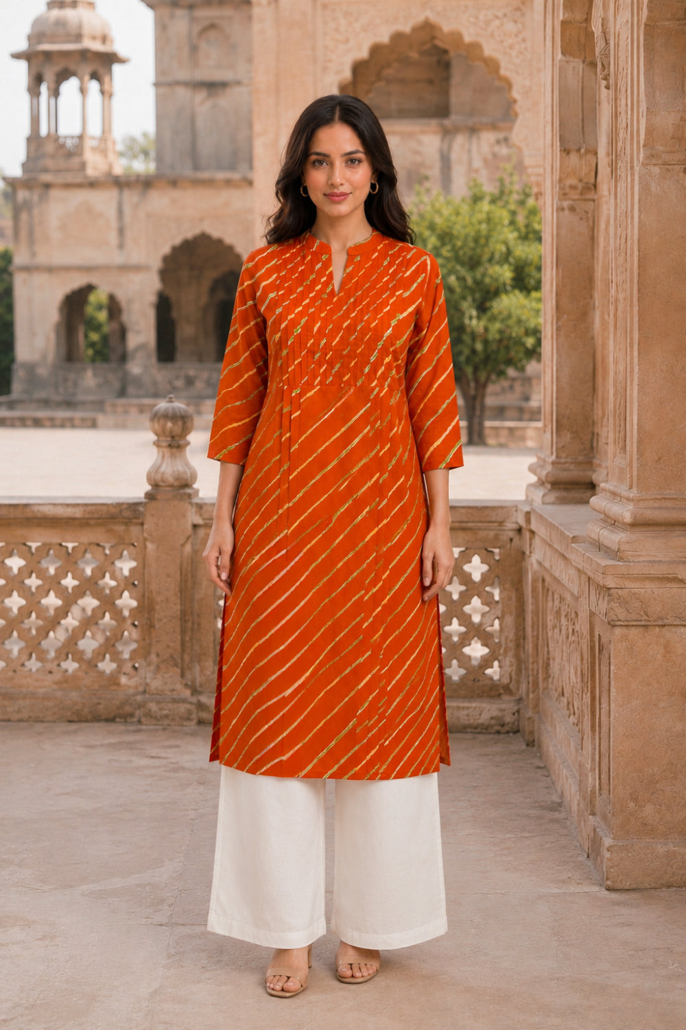 Kesari Leheriya Grace Pintuck Cotton Kurta