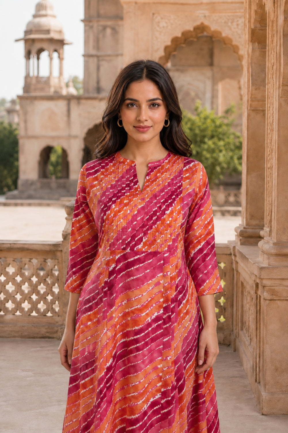 Gulmohar Leheriya Grace Pintuck Cotton Kurta