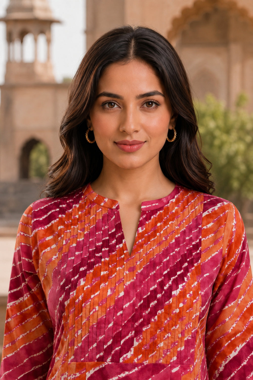 Gulmohar Leheriya Grace Pintuck Cotton Kurta