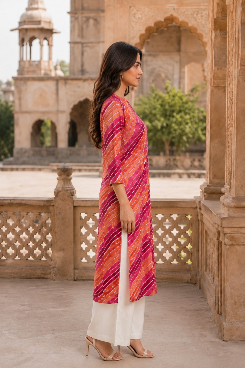 Gulmohar Leheriya Grace Pintuck Cotton Kurta
