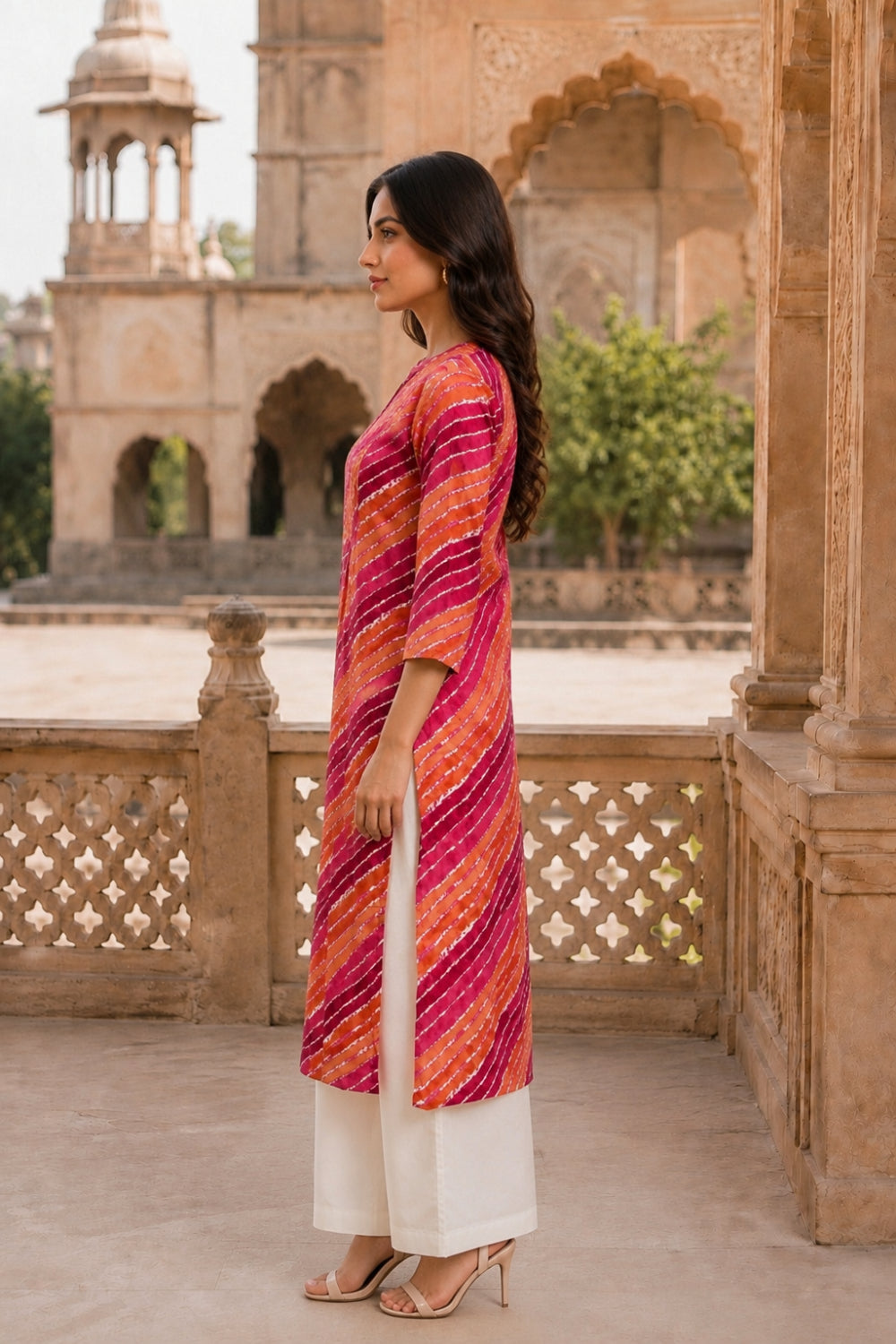 Gulmohar Leheriya Grace Pintuck Cotton Kurta
