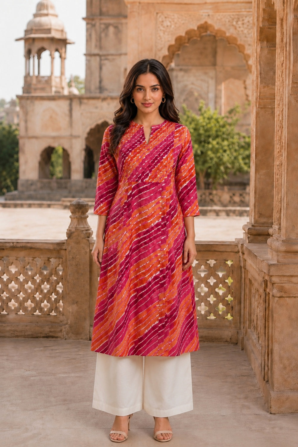 Gulmohar Leheriya Grace Pintuck Cotton Kurta
