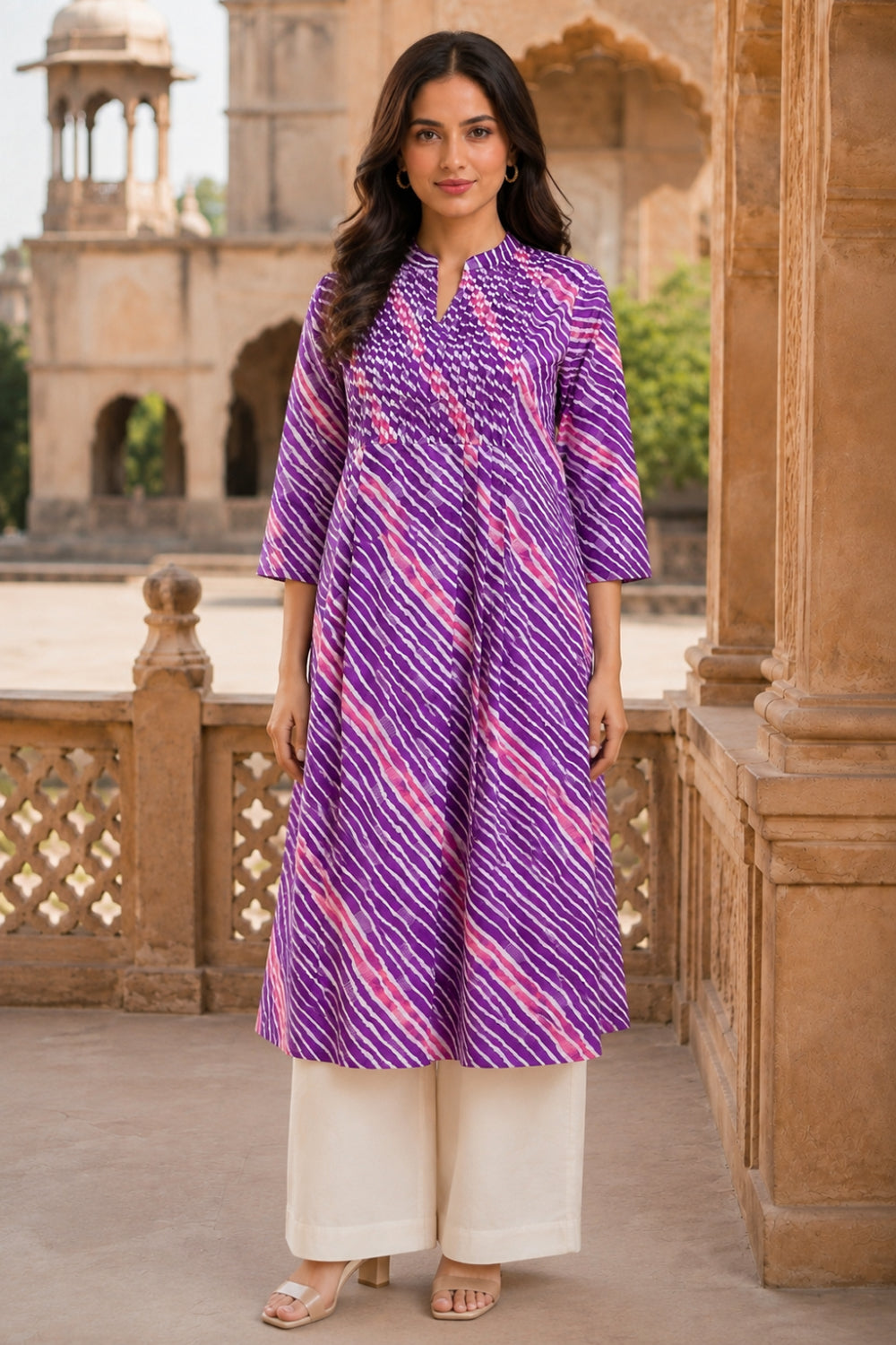 Lilac Leheriya Grace Pintuck Cotton Kurta
