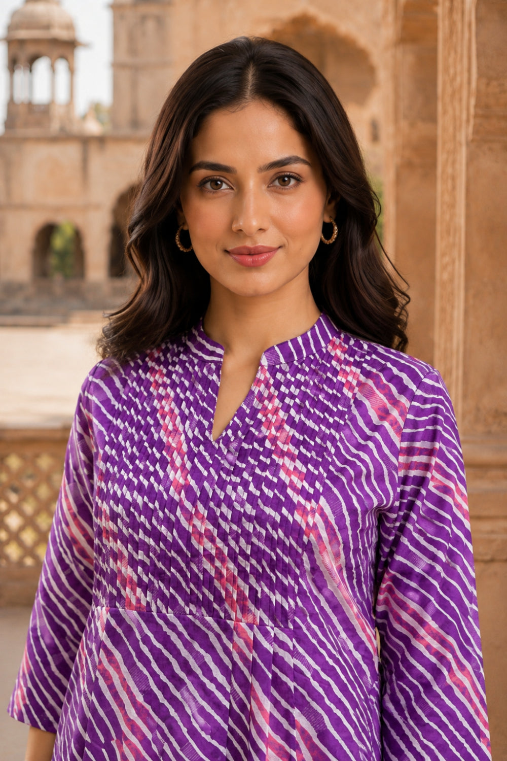 Lilac Leheriya Grace Pintuck Cotton Kurta