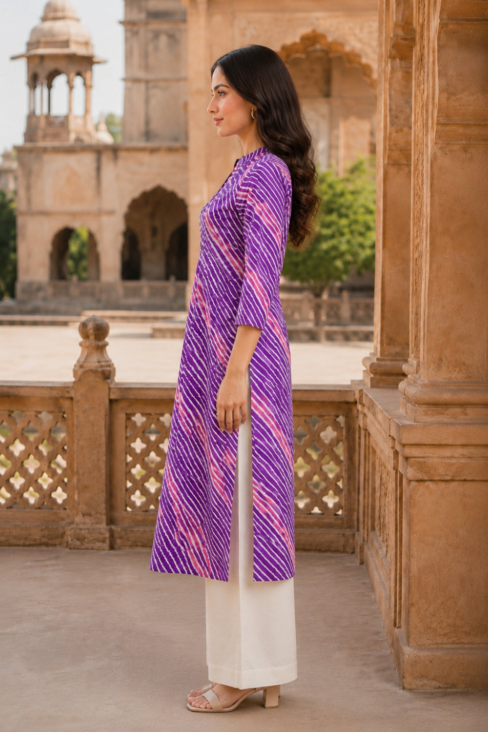 Lilac Leheriya Grace Pintuck Cotton Kurta