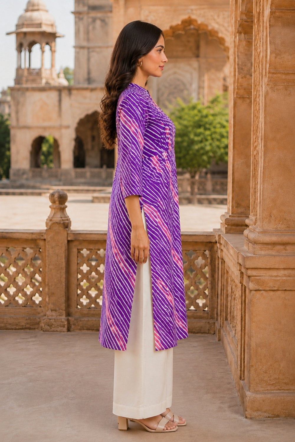 Lilac Leheriya Grace Pintuck Cotton Kurta