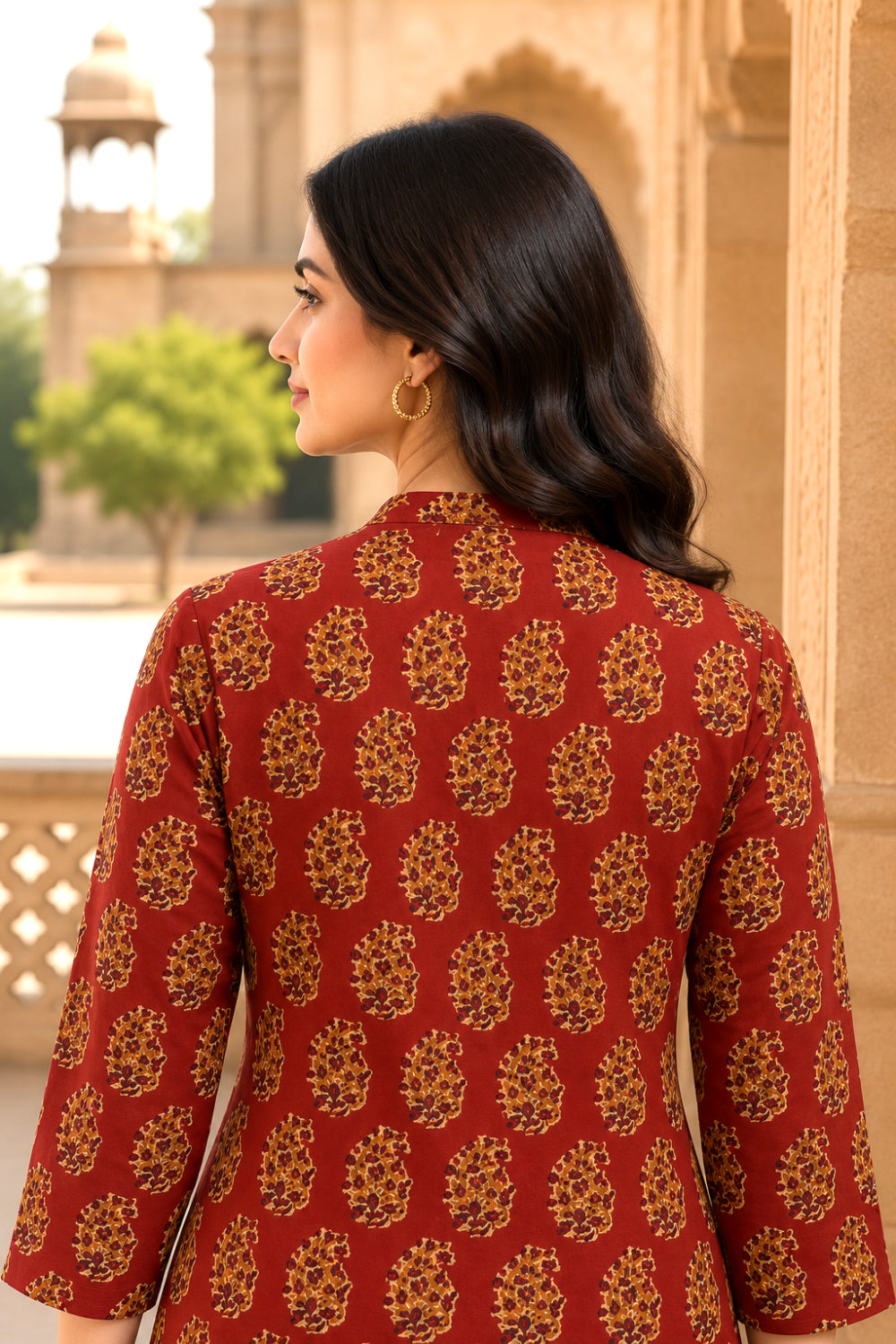 Red Hand Block Cotton Kurta