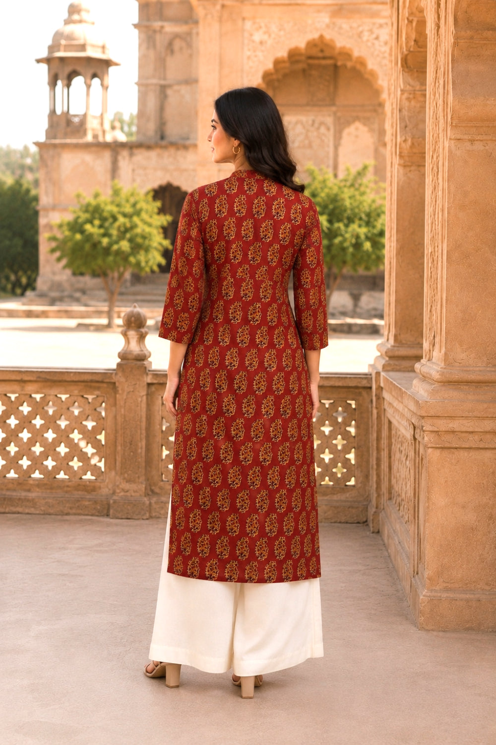 Red Hand Block Cotton Kurta