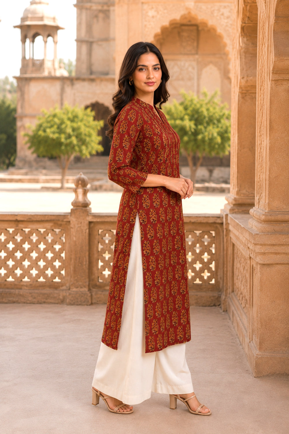 Red Hand Block Cotton Kurta
