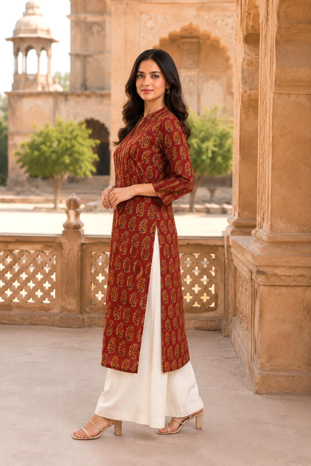 Red Hand Block Cotton Kurta