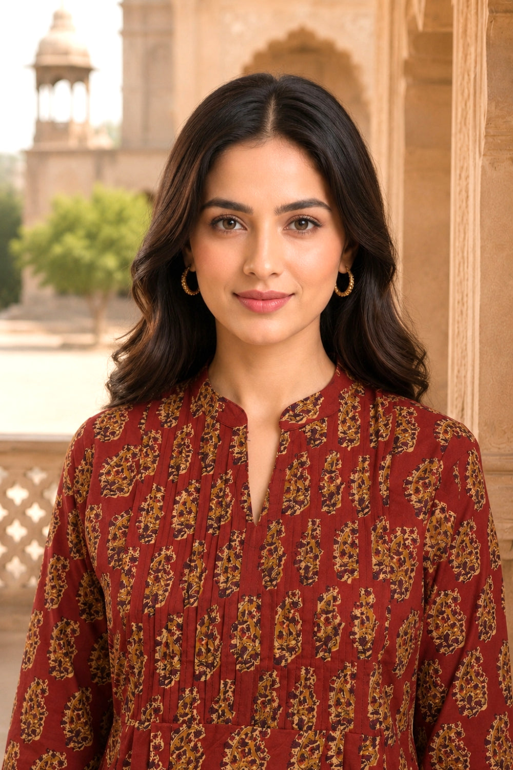 Red Hand Block Cotton Kurta