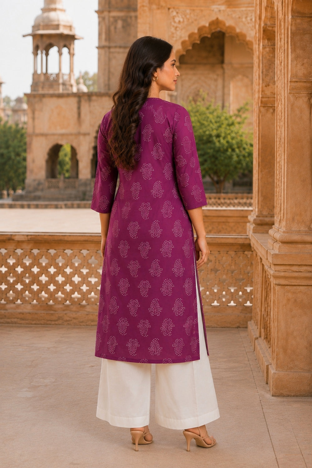 Pink Buti Hand Screen Print Pintuck Cotton Kurta