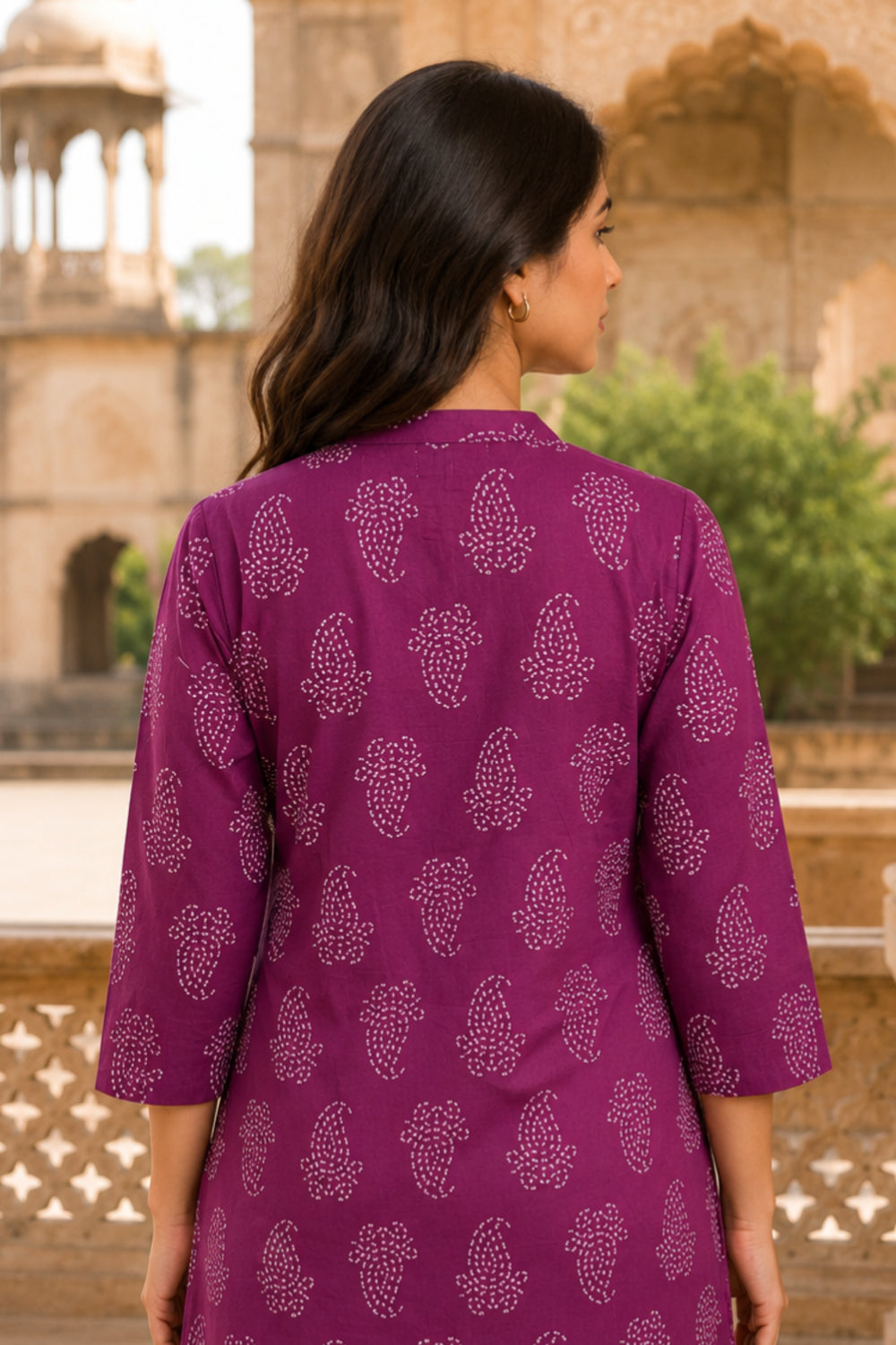 Pink Buti Hand Screen Print Pintuck Cotton Kurta