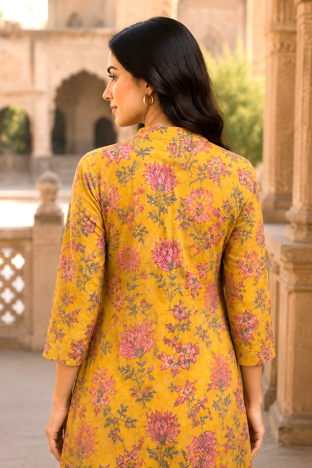 Yellow Hand Block Cotton Kurta