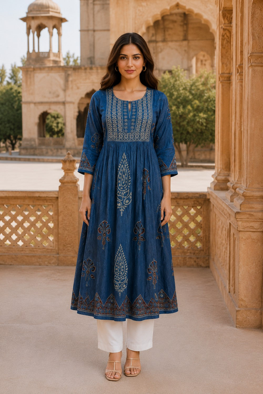 Neelara Ajrakh Embroidered Kurta