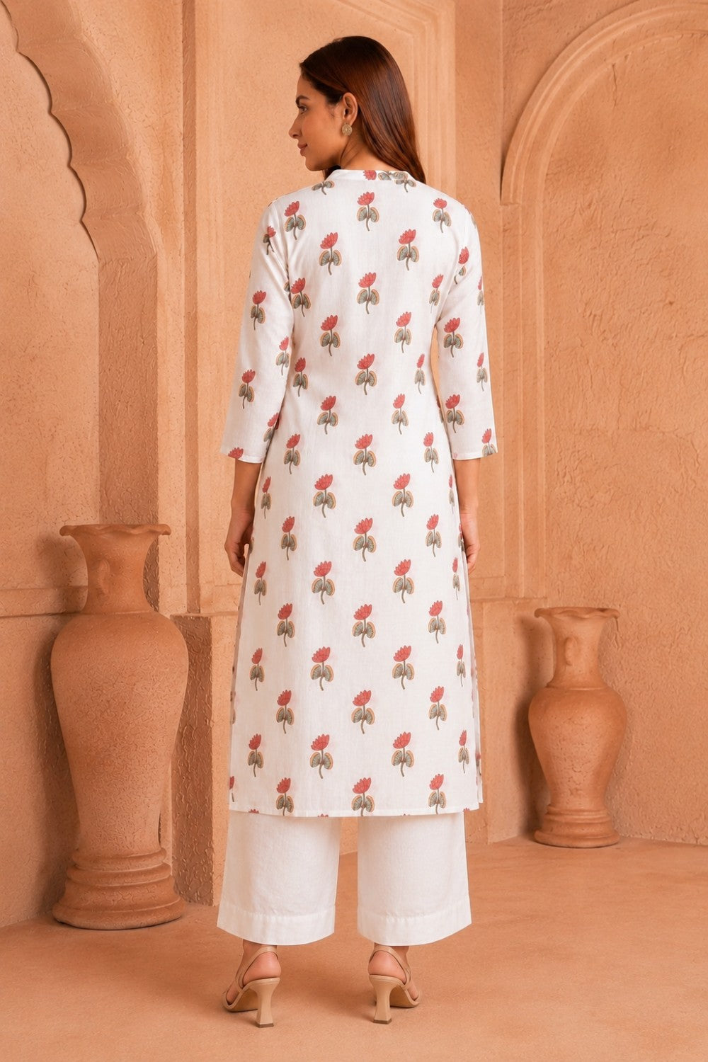 White Hand Block Cotton Kurta