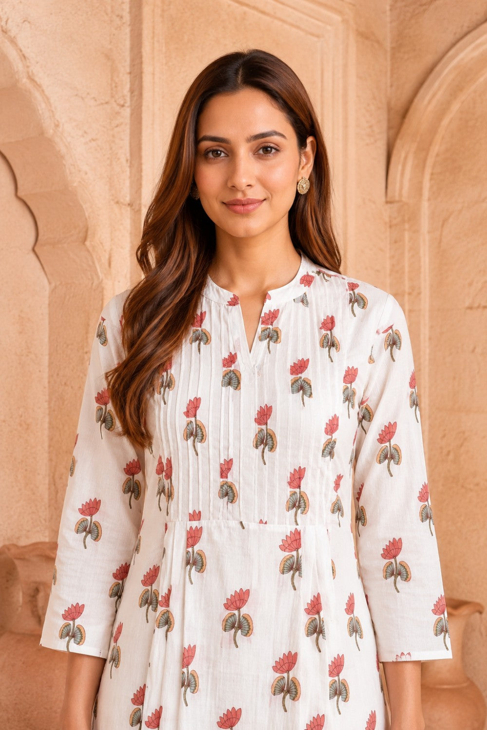 White Hand Block Cotton Kurta