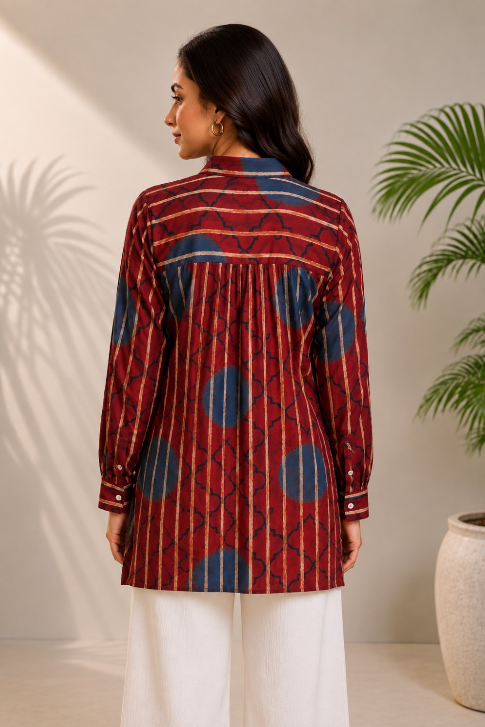Mehrun Ajrakh Long Shirt Top