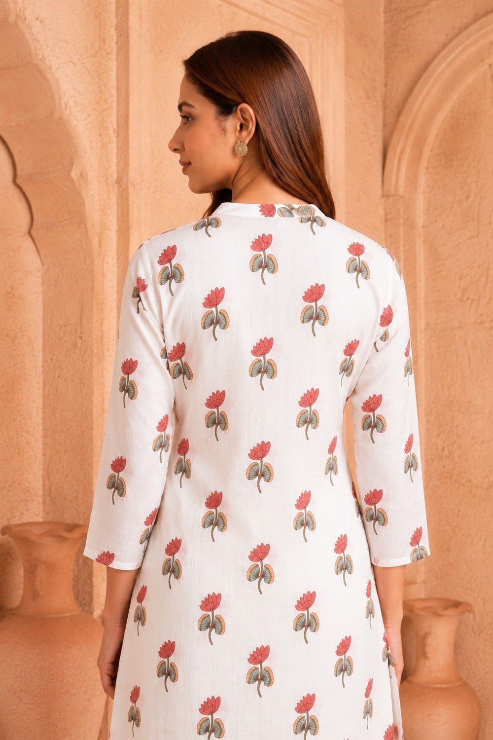 White Hand Block Cotton Kurta