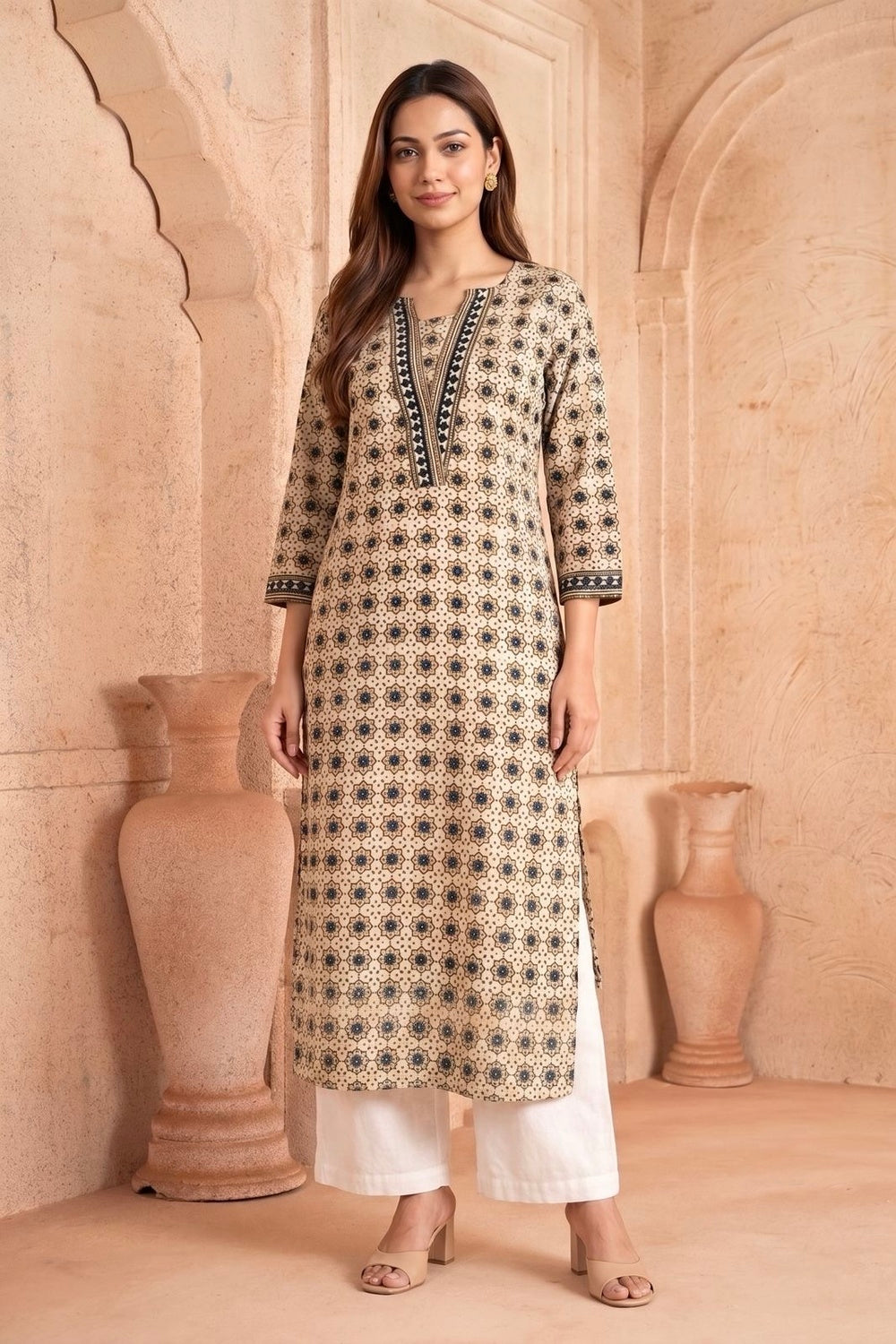 Mehrun Cotton Dobby Hand Ajrakh Kurta