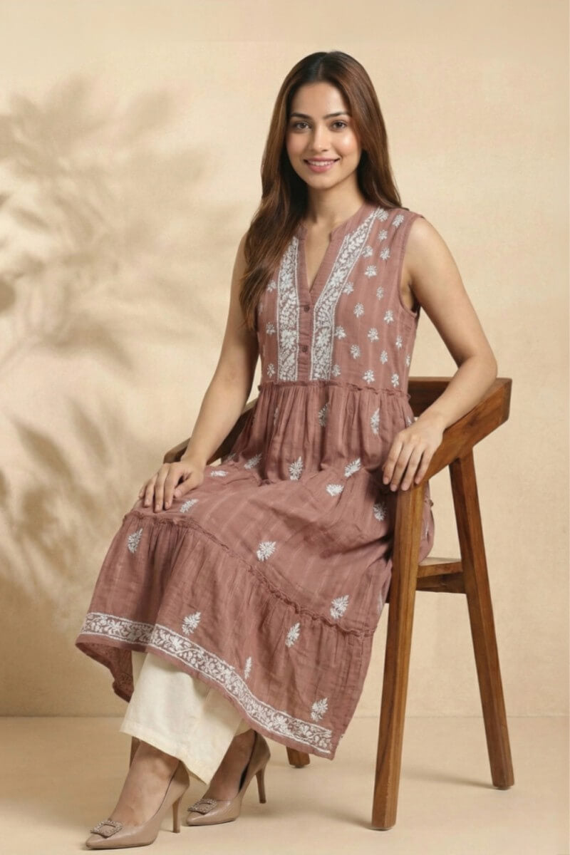 Cocoa Grace Hand Chikankari Cotton Dobby Kurta