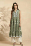 Olive Whisper Hand Chikankari Cotton Dobby Kurta