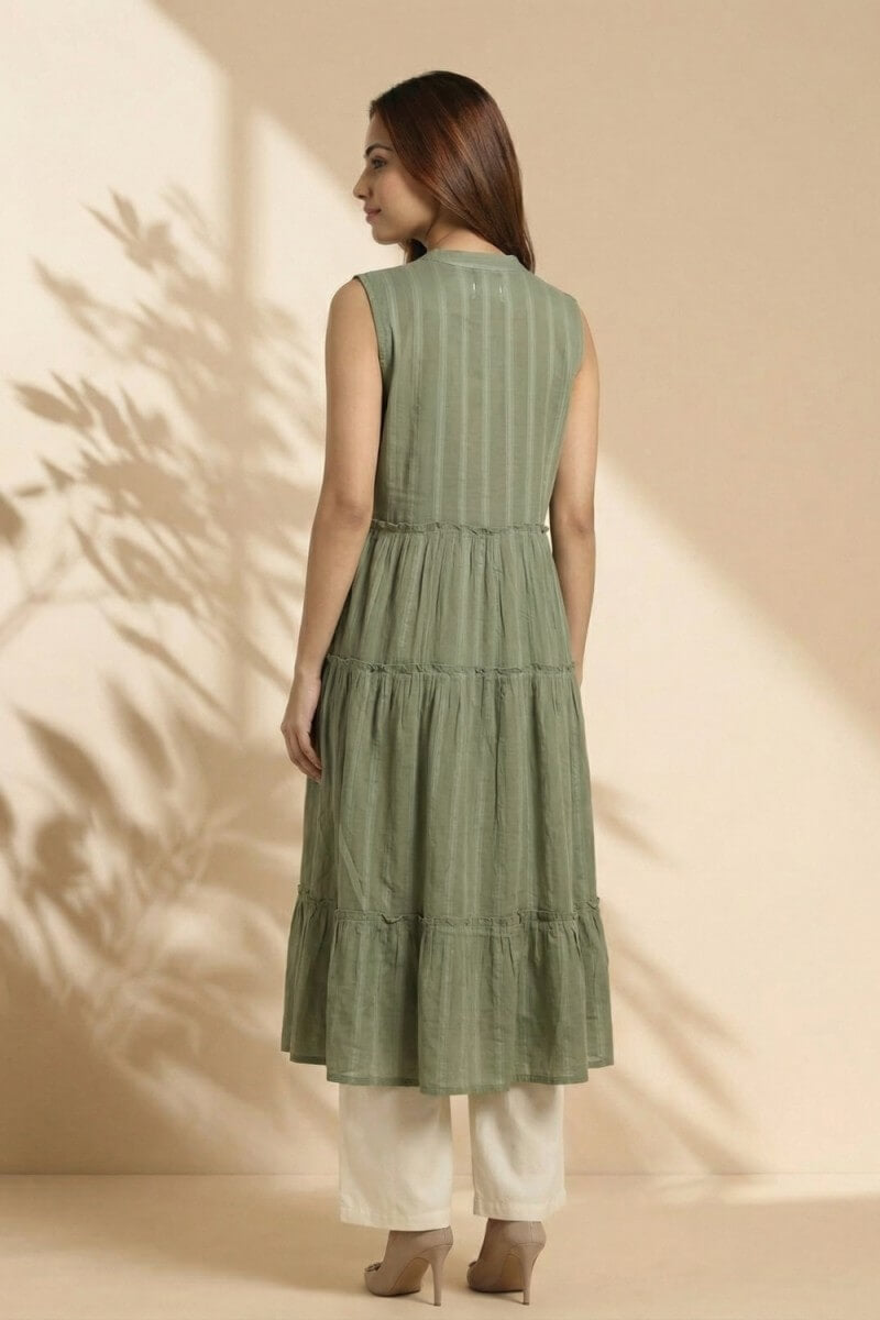 Olive Whisper Hand Chikankari Cotton Dobby Kurta