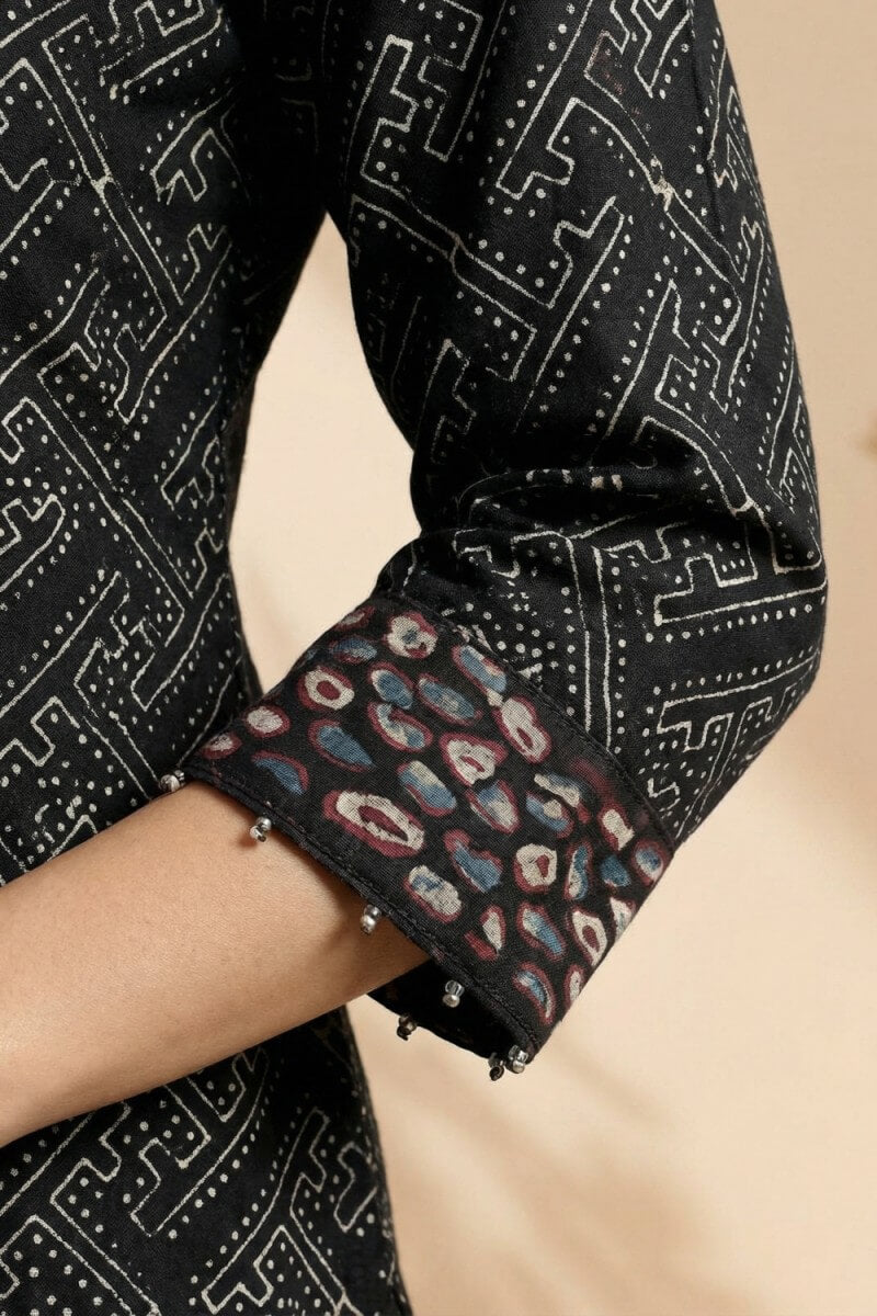 Noir Veda Hand Ajrakh Cotton Dobby Kurta