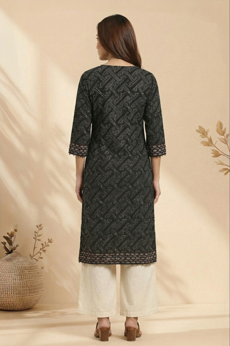 Noir Veda Hand Ajrakh Cotton Dobby Kurta