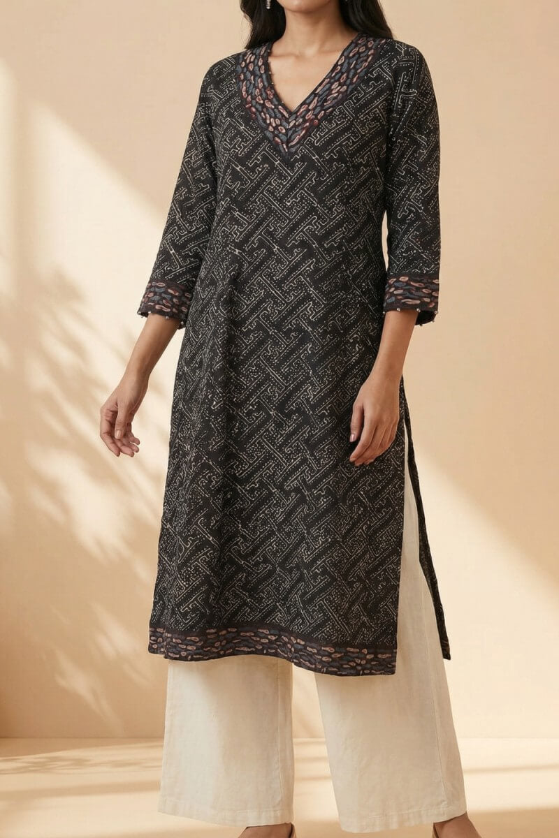 Noir Veda Hand Ajrakh Cotton Dobby Kurta