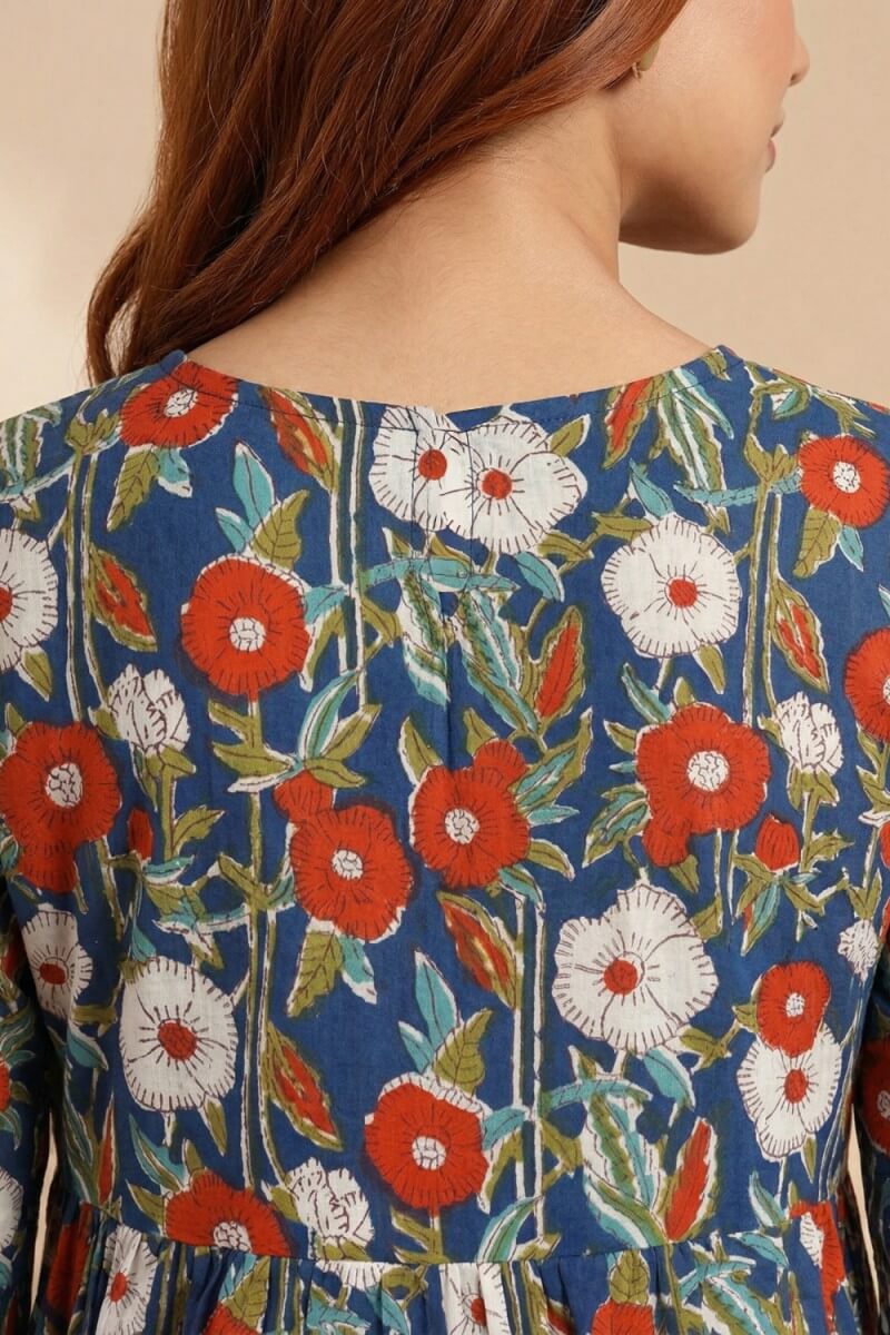 Midnight Bloom Hand Block Cotton Kurta