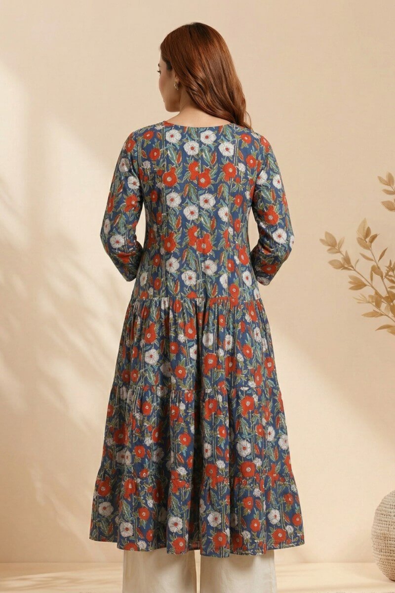 Midnight Bloom Hand Block Cotton Kurta