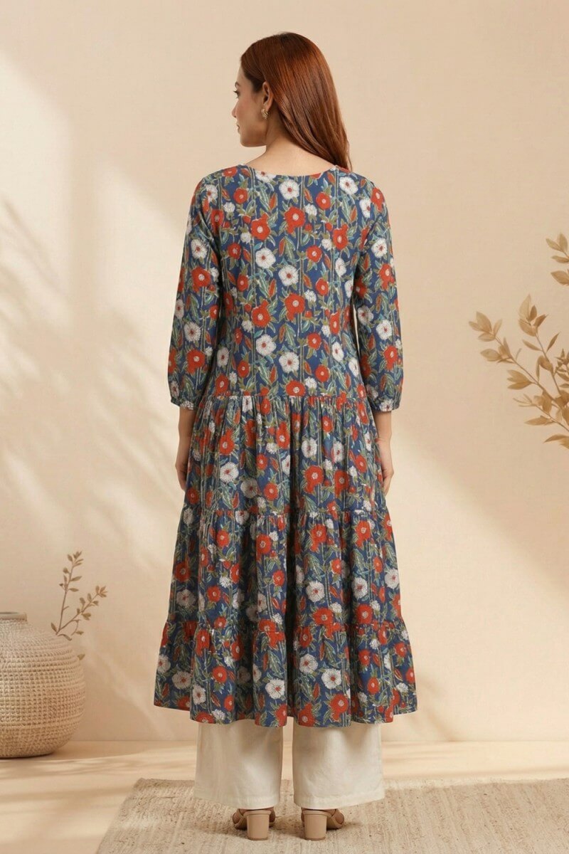 Midnight Bloom Hand Block Cotton Kurta
