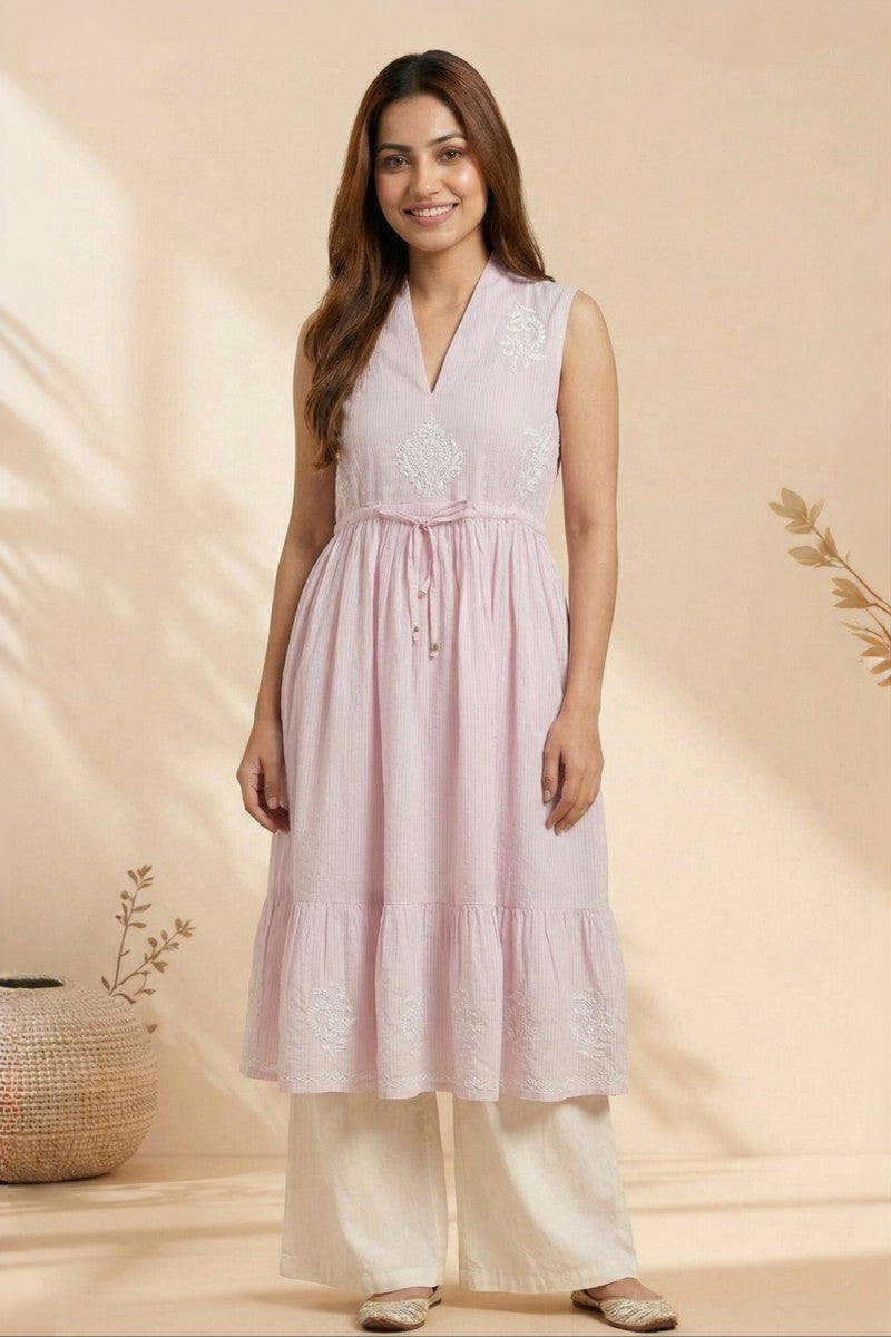 Blush Whisper Chikankari Cotton Dobby Kurta