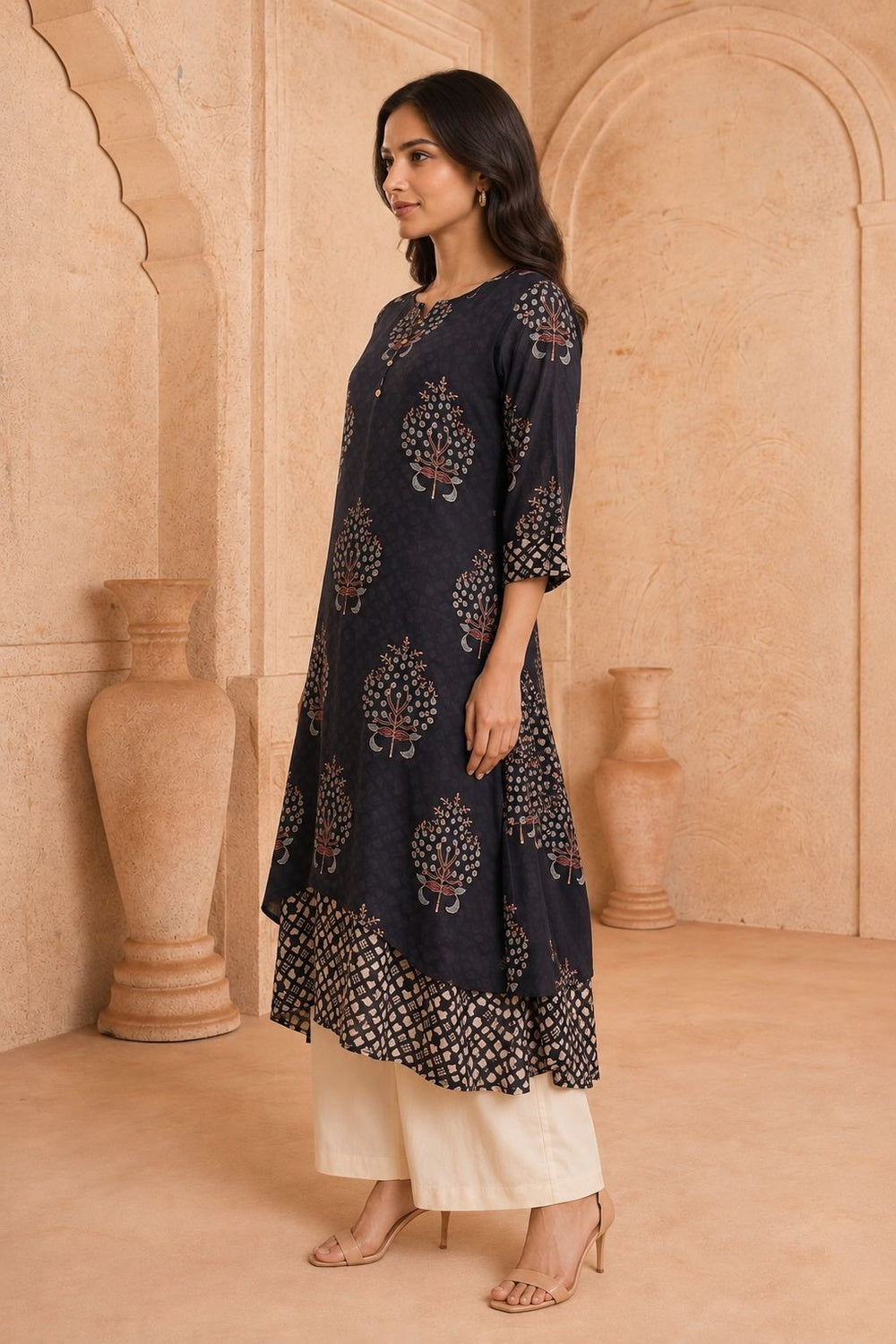 Nayra Mulmul Ajrakh Layered Kurta