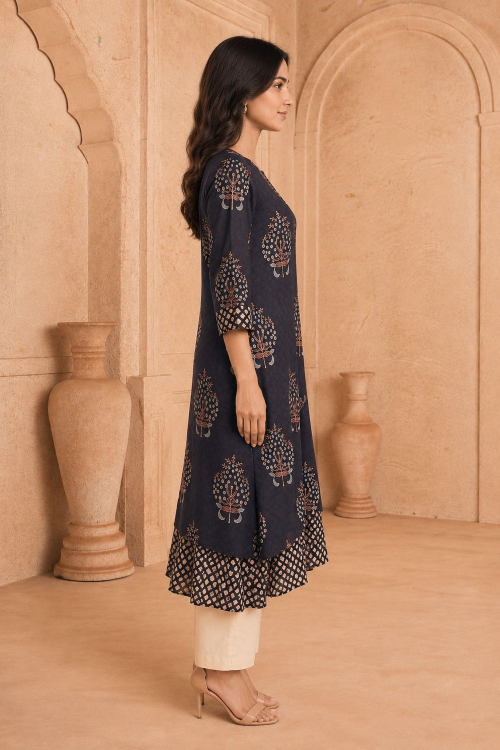 Nayra Mulmul Ajrakh Layered Kurta