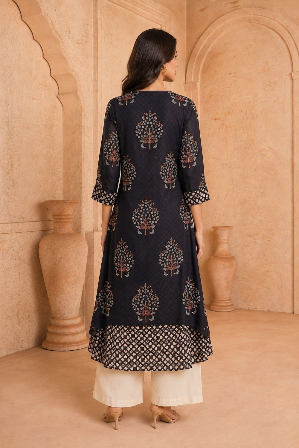 Nayra Mulmul Ajrakh Layered Kurta