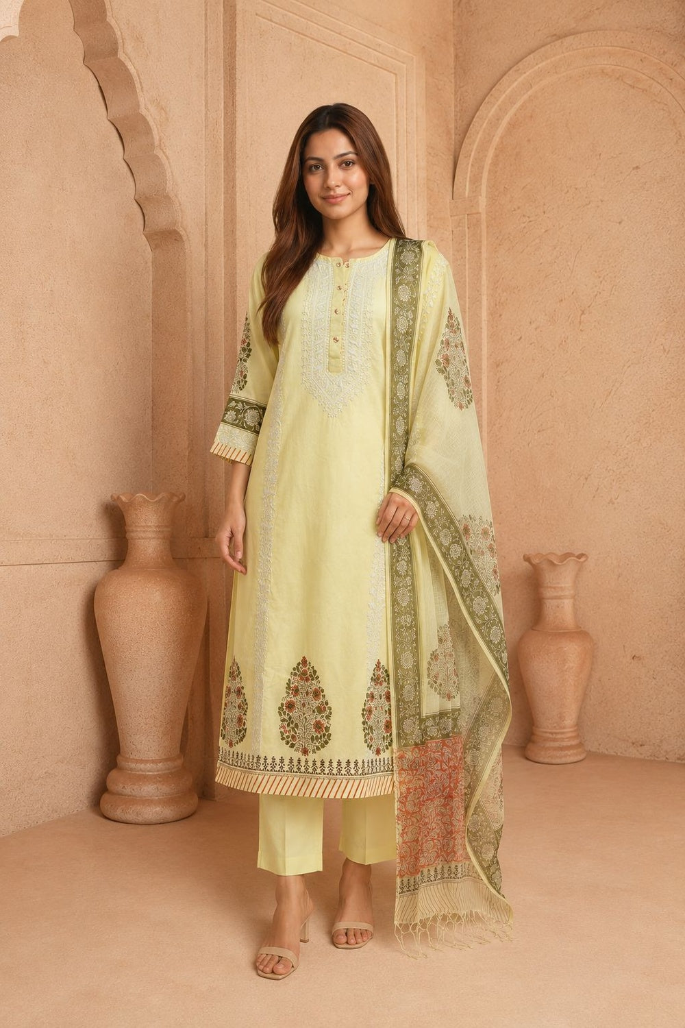 Aarini Lemon Chikankari 3-Piece Set