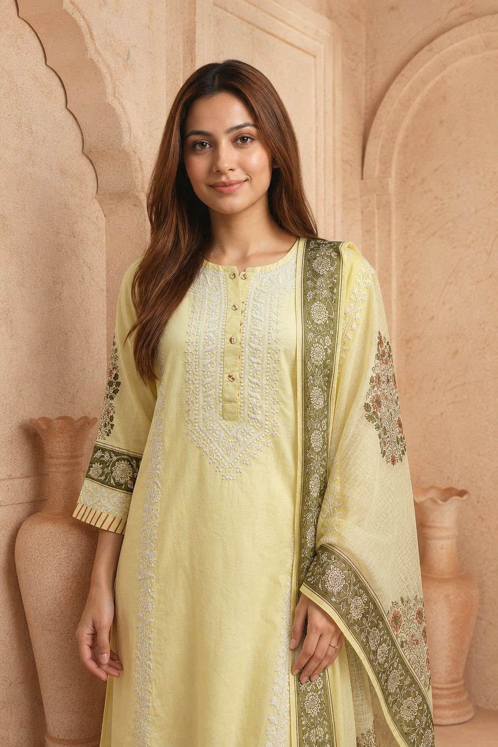 Aarini Lemon Chikankari 3-Piece Set