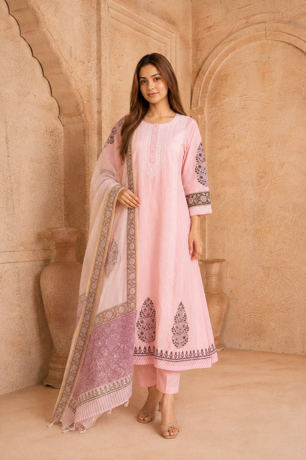 Inaya Blush Chikankari 3-Piece Set